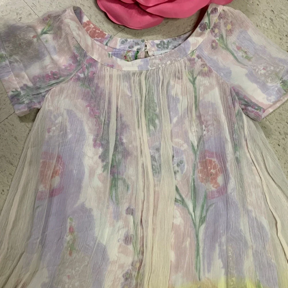 HD IN PARIS Anthropologie Women's Sz 0 Dipped Chroma Swing Dress Purple Yellow - Picture 2 of 10